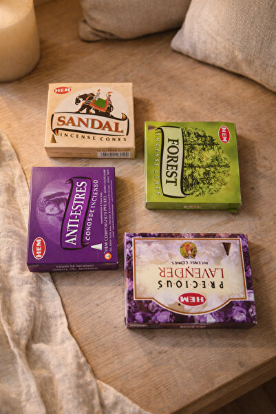 Hem Tütsü 4’lü Konik Tütsü Seti – Lavanta, Sandal, Anti Stress & Forest (40 A...