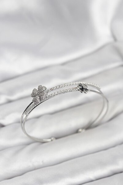 Inure Jewelry Brass Silver Color Clover Model Women's Bracelet