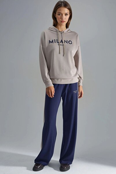 Hiccup Modal Textured Hooded Embroidered Long Wide Leg Double Suit Berşan Col...