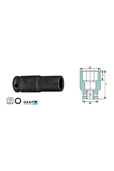 Özat 1/4'' 6-sided impact socket head, 13 mm long