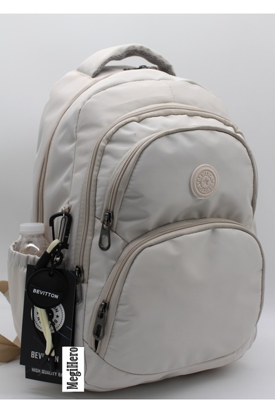 MegiHero Beige Waterproof Fabric Schoolbag Unixes School Backpack 2100