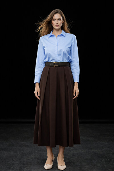 studio fashion 1988 Women's Brown High Waist Pleated Belted Midi Skirt