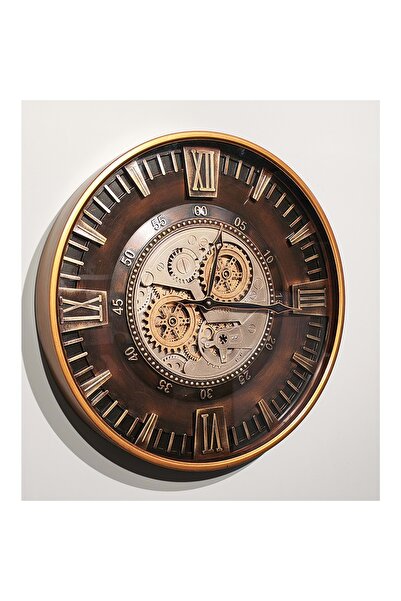 Store Metal Çark Detaylı Duvar Saati 60x60 cm Büyük Dekoratif Tasarım Saat