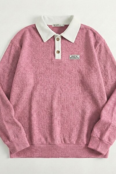 Mood Lab Polo Yaka Düğmeli Waffle Kumaştan Uzun Kol Sweatshirt