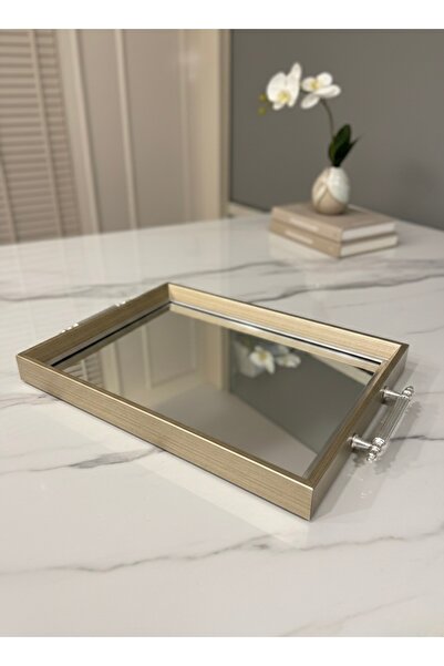 PINALE ART Lüx Aynalı Dekoratif Nişan Söz Organizer Sofra Mutfak Servis Tepsi...
