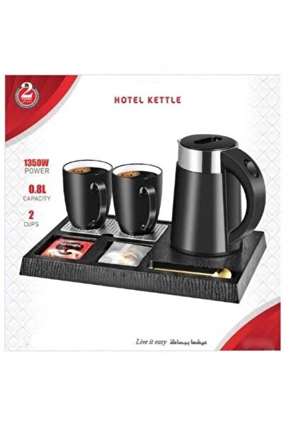 LC طقم غلاية فندقية سعة 0.8 لتر بقوة 1350 واط مع صينية وكوبين