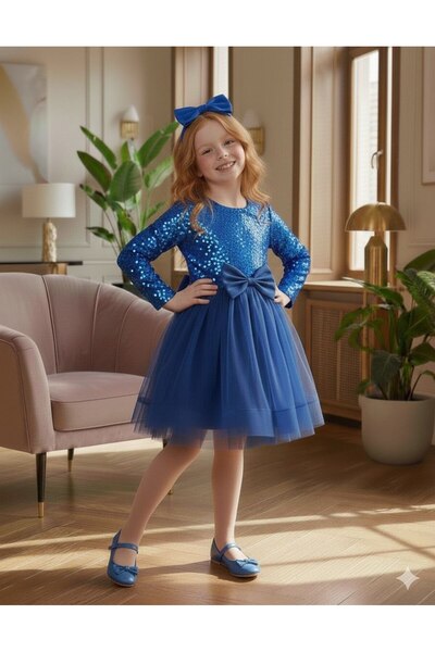 ABİYEKİDS Довгорукава пишная детская вечерняя сукня з оксамитовими паєтками д...