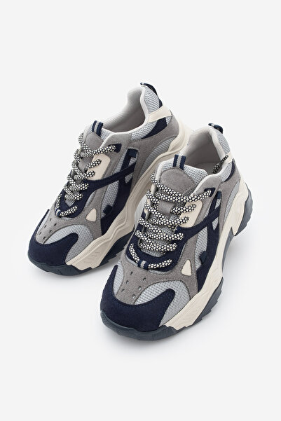 Marjin Women's High Sole Sneaker Lace-Up Sports Shoes Edisa Navy Blue