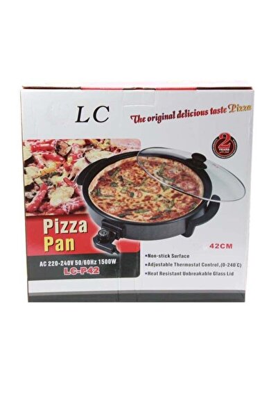 LC صينية بيتزا كهربائية 42 سم 1500 واط مع غطاء زجاجي