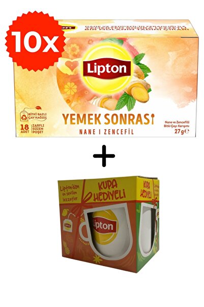 Lipton Yemek Sonrası Nane ve Zencefil Bitki Çayı Karışımı 18li x 10 Adet + He...