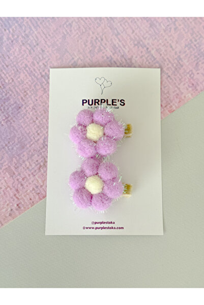 PURPLE'S BİR TUTAM MUTLULUK Handmade Design 2-Piece Glittery Soft Pompom Deta...
