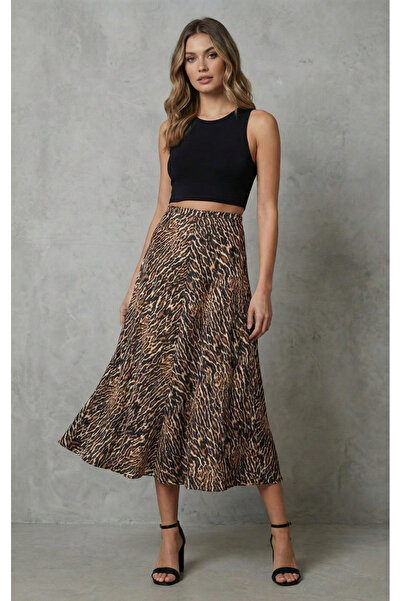 NEW JOURNAL Дамска камел-черна пола с леопардов принт AYR1928