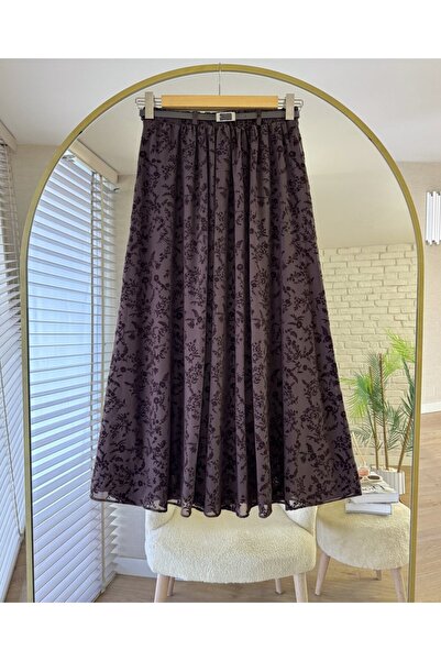 Trenddolabı Women's Lined Belted Flocked Tulle Skirt-Td152