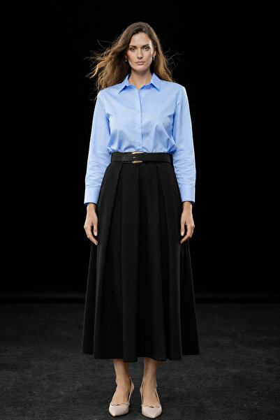 studio fashion 1988 Women's Black High Waist Pleated Belted Midi Skirt