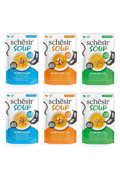 Schesir Soup 3 Çeşit Karma Yetişkin Kedi Çorbası Pouch 40 Gr. X 6 Adet
