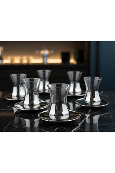 sultaneh Gümüş Rengi Titanyum Kaplama 6 kişilik çay bardağı seti