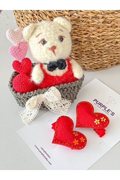 PURPLE'S BİR TUTAM MUTLULUK Design Beadwork Hand Embroidered Pink Felt Heart ...