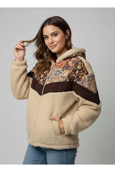 NEW JOURNAL Women's Beige Hooded Robe Quilted Coat Ayr1233