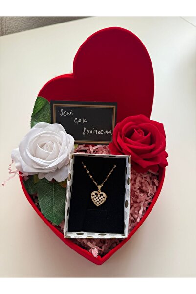 JUPİTER HOME Kırmızı Kalpli Kutuda Çelik Kaplama Aşk Kolyesi 14 Şubat Sevgili...