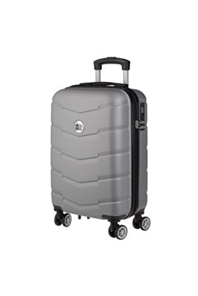 Jumbo Metallic Gray Trolley Suitcase with Relief Stripes 87 L