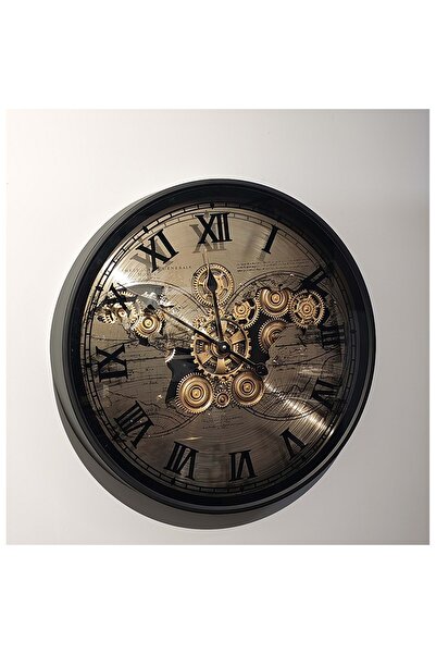 Store Metal Çark Detaylı Duvar Saati 60x60 cm Büyük Dekoratif Tasarım Saat