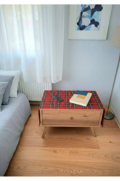 MiniStand 2-Piece Scottish Plaid Bedside Table Cover Red 45X90 cm Thin Fabric...