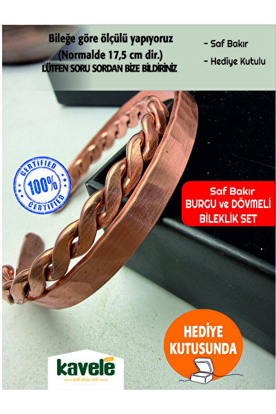 KAVELE Raw Pure Copper Real Hand Forged Twisted Set Copper Bracelet-In Gift Box