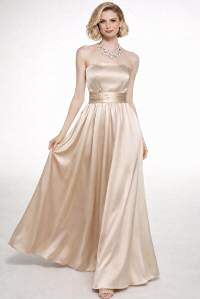 SERAVENZA COUTURE Maxi Boy Saten Şık Straplez Davet Elbisesi COU-9
