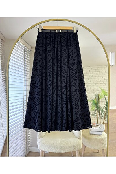 Trenddolabı Women's Lined Belted Flocked Tulle Skirt-Td152