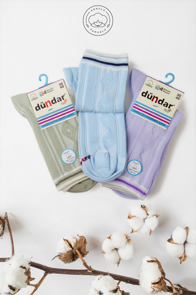 Dündar Women's 4-Season Colorful Scented Cotton Stitch-Free 3-Piece Socks Set