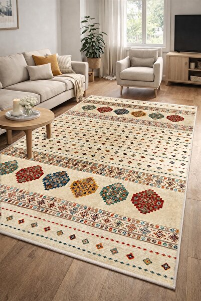 CENTER AVM Renkli Halı Salon Halısı Makinede Yıkanabilir Halı Kaymaz Taban Halı