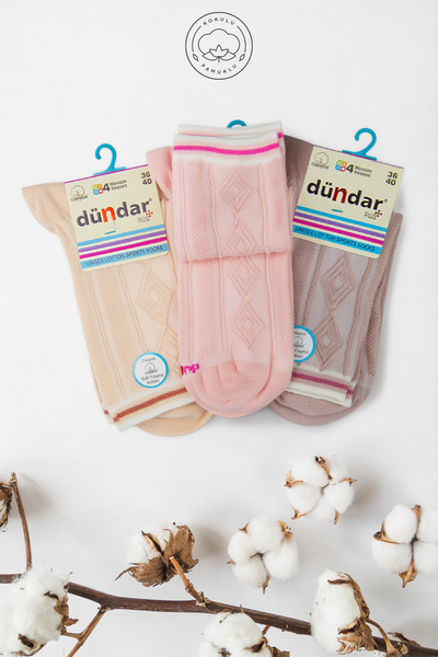 Dündar Women's 4-Season Colorful Scented Cotton Stitch-Free 3-Piece Socks Set