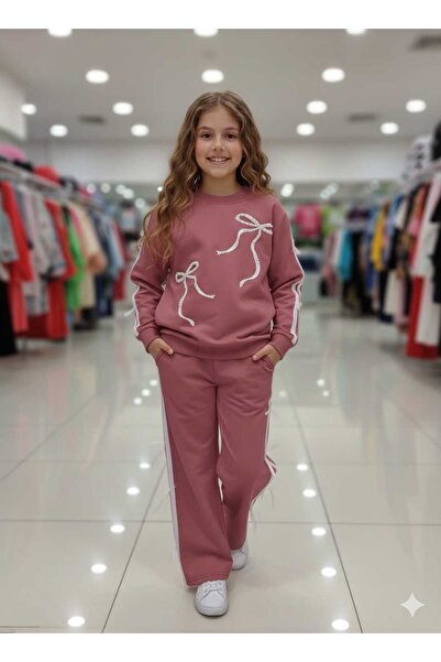 ELONKİDS Girl's Two Thread Tracksuit Set with Pearl Detail