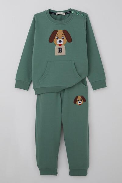 Breeze Baby Boy Tracksuit Set with Cute Puppy Embroidery and Kangaroo Pocket,...