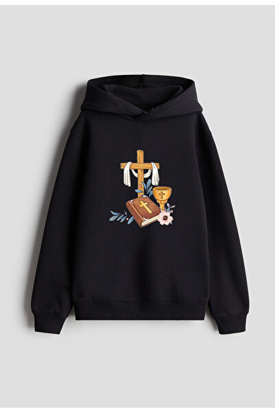 MODA Hamsin Yortusu Pentecost Printed Black Children's Men's Women's Hooded S...