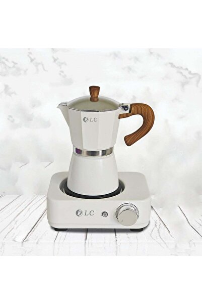 LC Electric Moka Pot Espresso Coffee Maker with Heat Control and Wooden-Style...