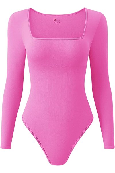 OEM Long Sleeve Ribbed Bodysuit for Women Square Neck Seamless Body Suit Jump...