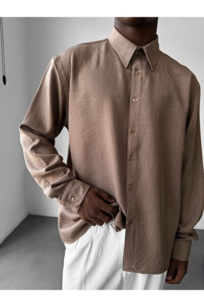 elkumoda Men's Oversized Plain Linen Blend Shirt Comfortable Fit Long Sleeve ...