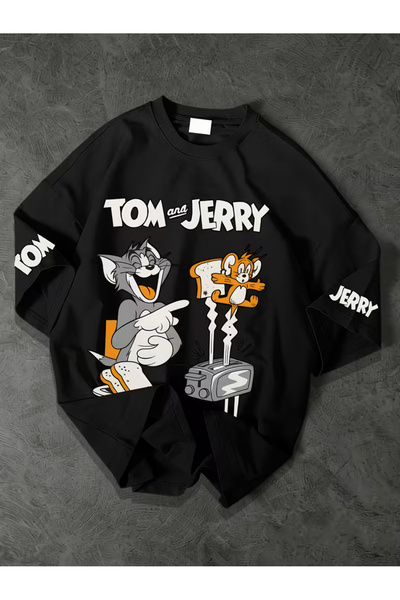 MYDARKSTYLE Unisex Tom and Jerry Baskılı Oversize T-shirt