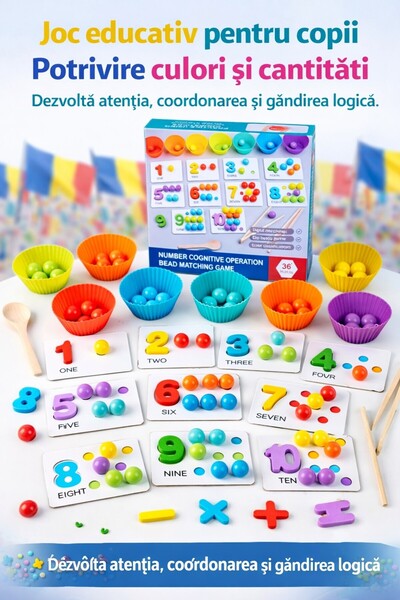 OEM Joc educativ pentru copii, numere, culori, 3 ani, carton