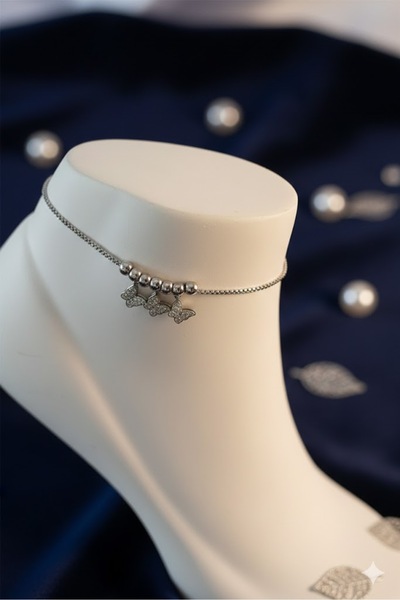 Dorvina 316L Steel Silver Color Minimal Butterfly Design Anklet Does Not Tarn...