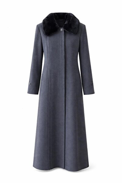 ESİN GİYİM Yakası Çıkarılabilir Kürklü Büyük Beden Kaşe Palto