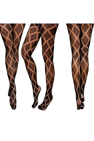 YIWU Black Lace Patterned Pantyhose with Baklava Pattern and Holes
