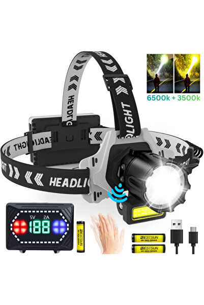 Dasbo Lanternă frontală LED LASER + COB cu 3 baterii incluse, senzor de mișca...