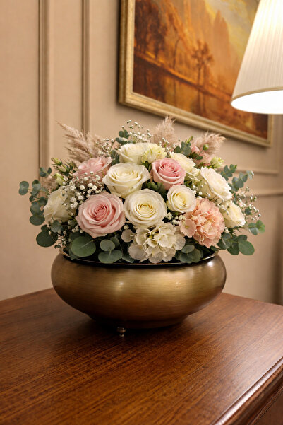 Acarya Design Eskitme Metal Kase Form Dekoratif Saksı/ Vazo