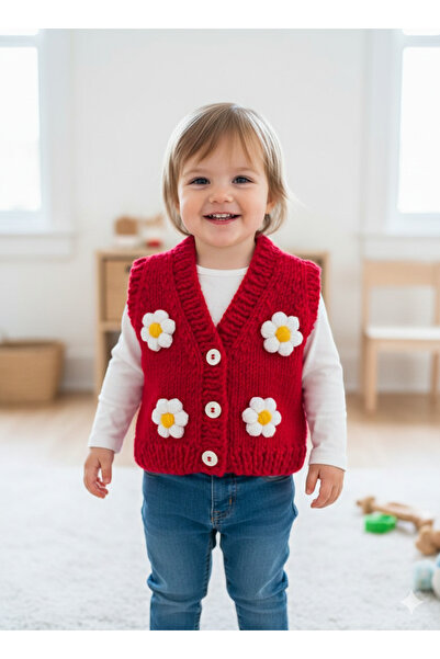 A&D HANDMADE Hand Knitted Flowered Baby/Child Vest