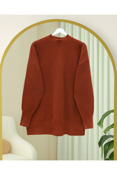 Modamorfo Half-Throated Soft Casual Knit Sweater -Tile