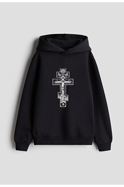 MODA Orthodox Christianity Pilgrimage Sign B Printed Black Kids Men Women Hoo...