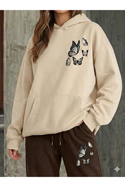 PENTHİLUS Kelebek Printed Oversized Tracksuit Set - Oversized 3-Thread Double...