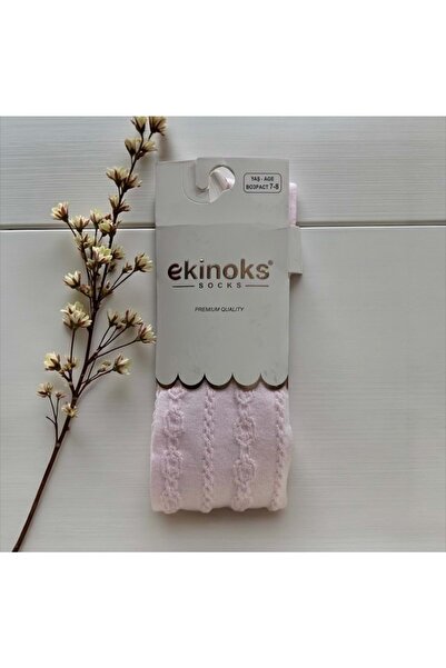 Ekinoks Chain Patterned Seamless Cotton Girls' Tights Light Pink